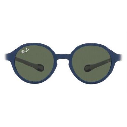 Ray-ban 0RJ9075S Sunglasses Kids Blue Oval 39mm - Frame: Blue, Lens: Dark Green, Model: Blue on Rubber Grey