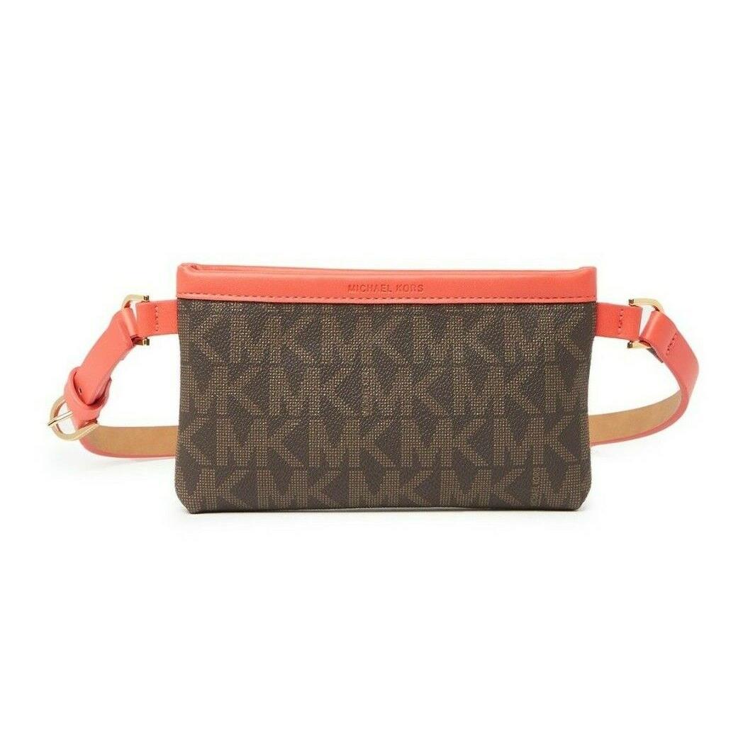 Michael Kors Brown/pink Signature Leather Fanny Pack Belt Bag Size M