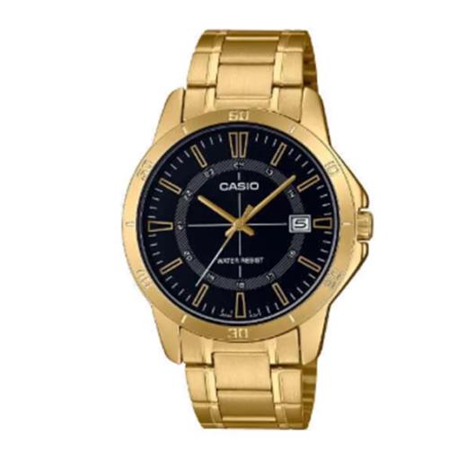 Casio General Black Dial Golden Stainless Steel Strap Men`s Watch MTP-V004G-1C