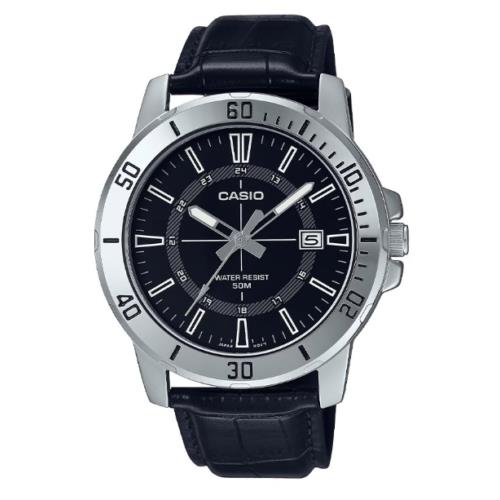 Casio Black Dial Analog Quartz Classic Black Leather Men`s Watch MTP-VD01L-1C