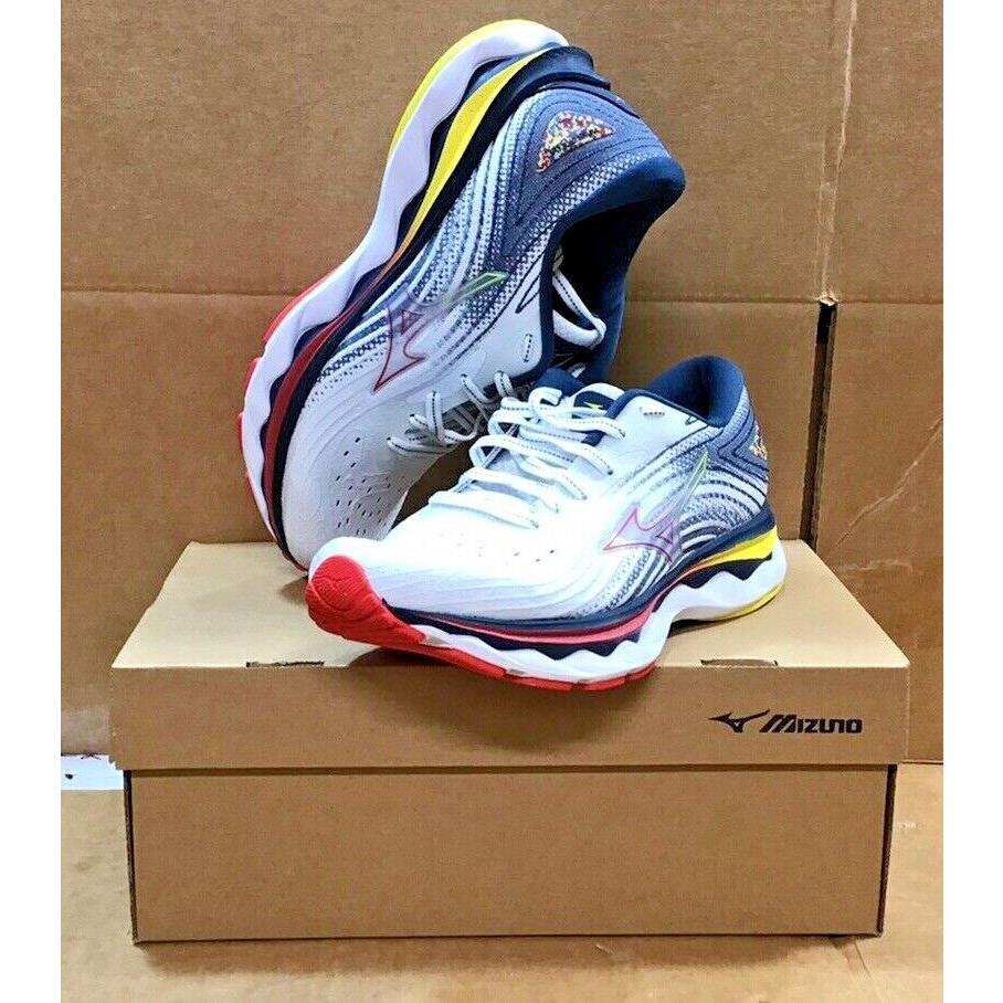 Mizuno Women`s Wave Sky 6 White/hibiscus Running Shoes