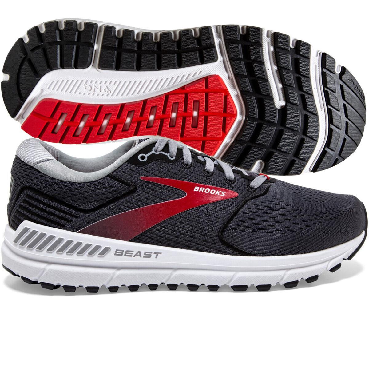 Brooks Men`s Beast `20 Supportive Running Shoe - Blackened Pearl/black/red - Blackened Pearl/Black/Red