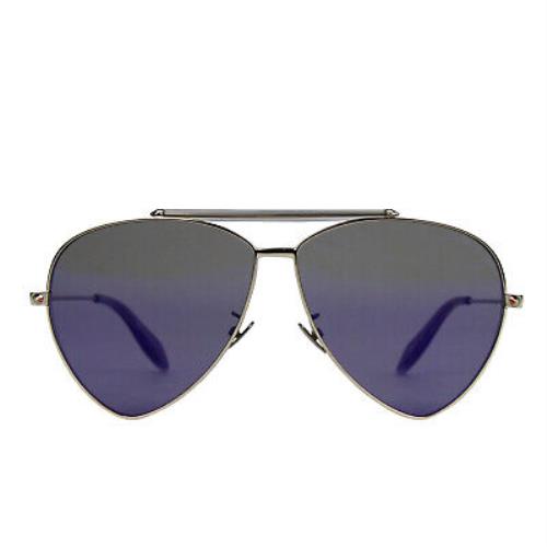 Alexander Mcqueen Unisex Blue Metal Reflective Aviator Sunglasses