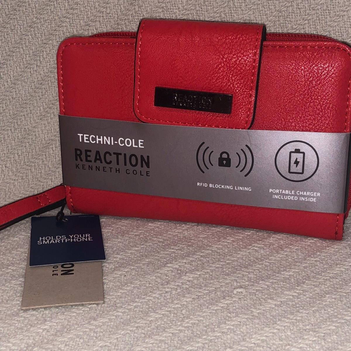 Kenneth Cole Reaction Tab Wristlet Wallet with and Battery Rfid Flame Red