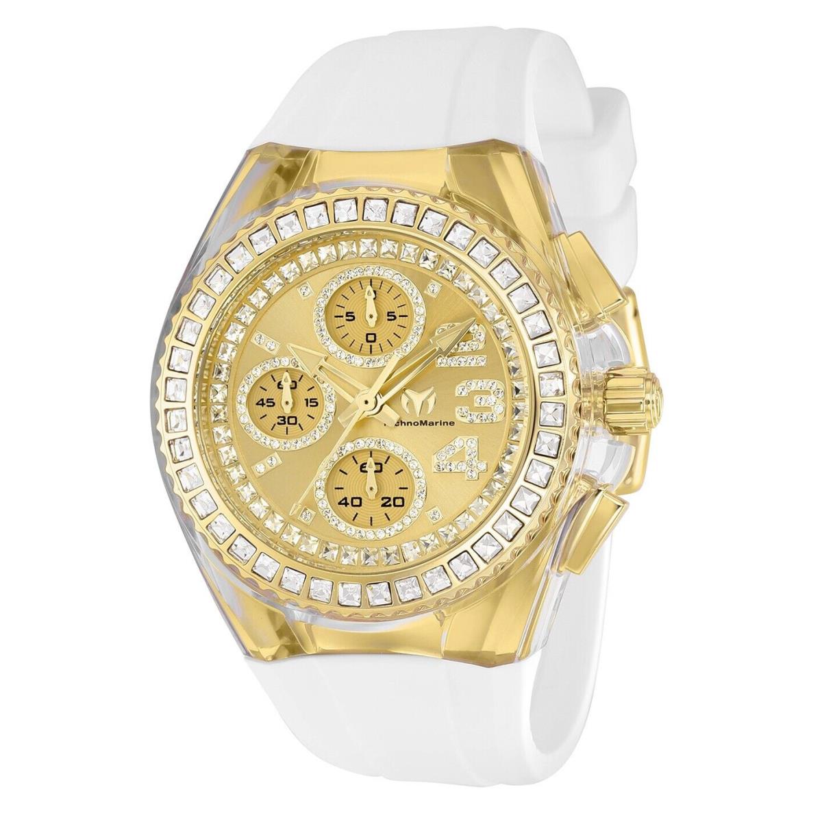 Technomarine Women`s TM-121045 Cruise Glitz Gold with Gold Dial 40mm - Dial: Gold, Band: White, Bezel: Gold