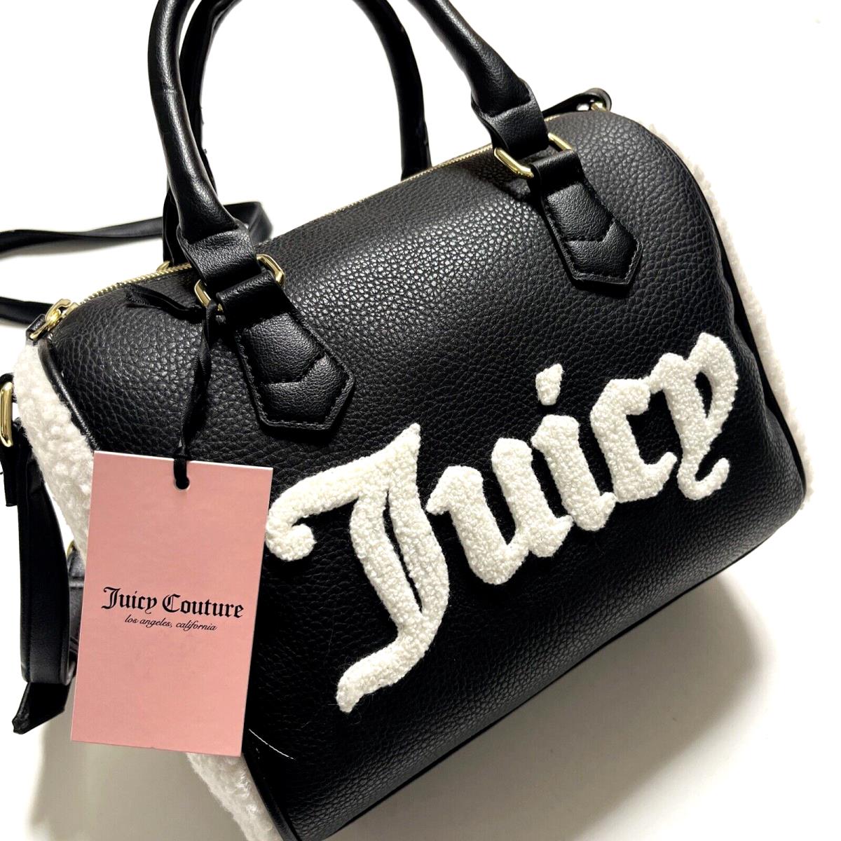 Juicy Couture Juicy Flashback Medium Satchel Black Sherpa Crossbody Bag