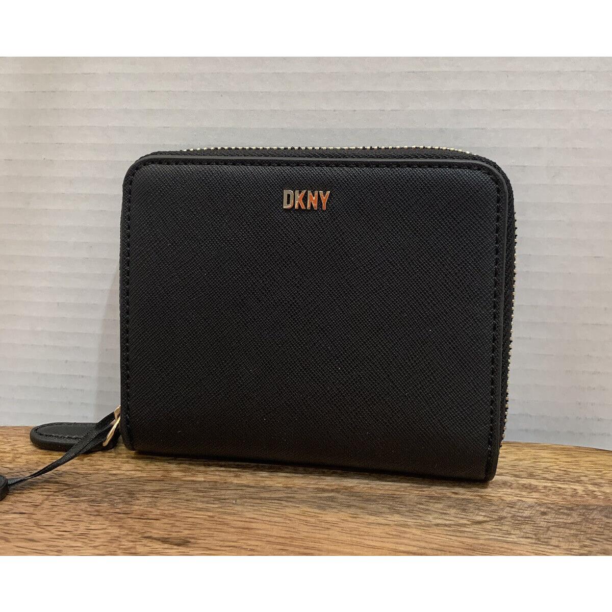 Dkny Vela Small Zip Around Wallet Leather Black