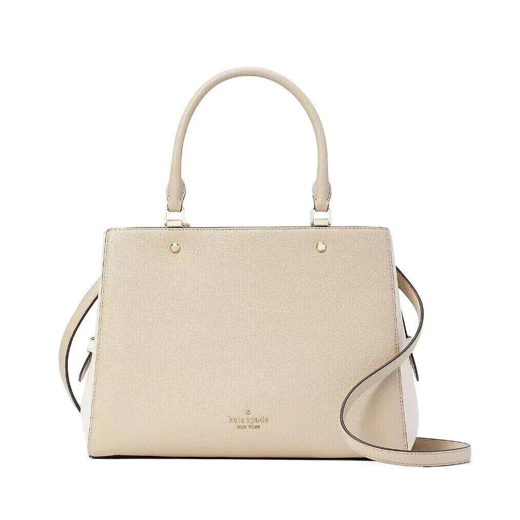 Kate Spade New York Leila Medium Leather Satchel Crossbody Shoulder Bag Light Sand Multi