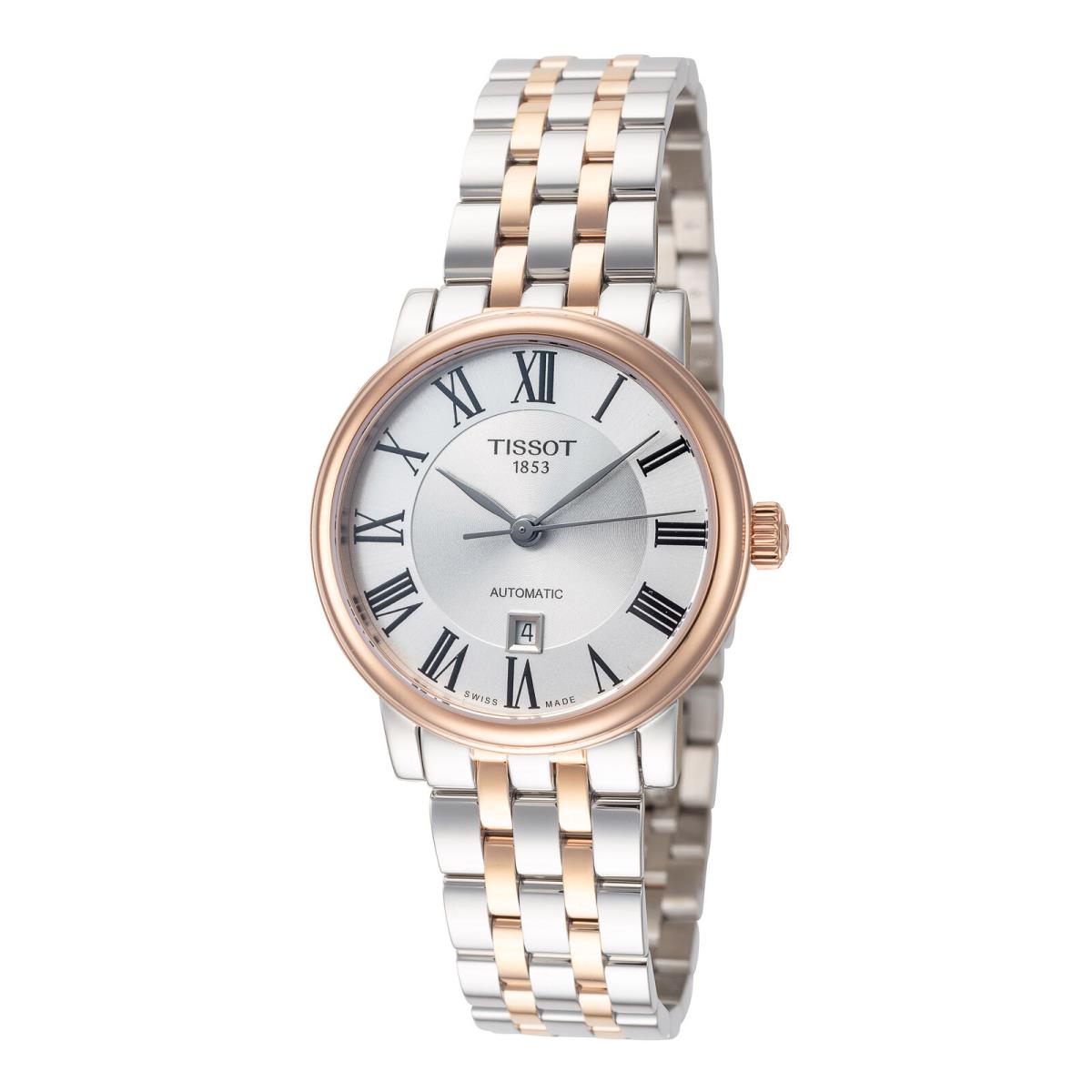 Tissot Women`s T122.207.22.033.00 Carson 30mm Automatic Watch - Dial: Silver, Band: Silver, Gold, Other Dial: Silver