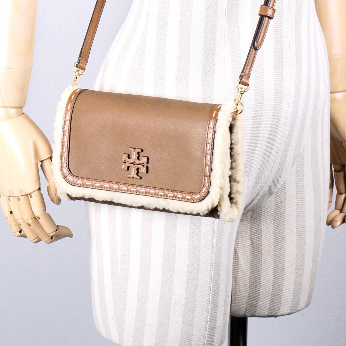 Tory Burch Thea Shearling Brown Crossbody Bag Clutch Purse with Card Case