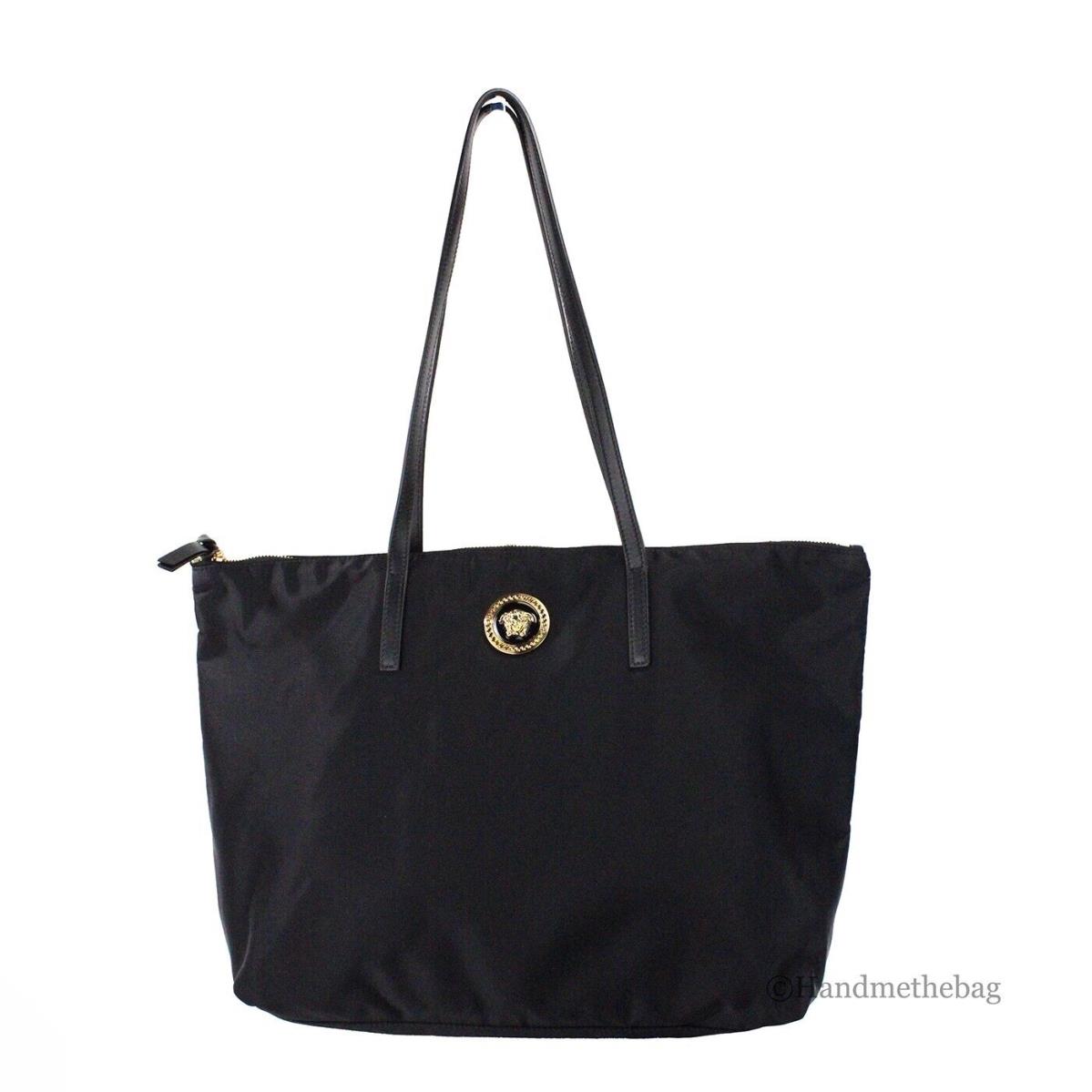 Versace Medium Black Nylon Fabric La Medusa Shoulder Zip Top Tote Bag