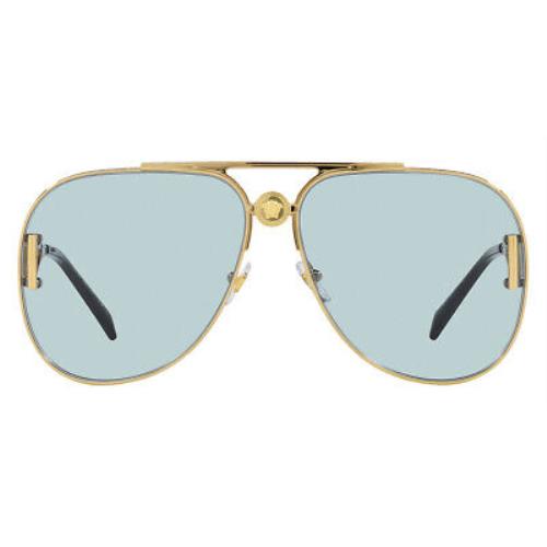 Versace VE2255 Sunglasses Unisex Gold / Light Blue 63mm - Frame: Gold / Light Blue, Lens: Light Blue