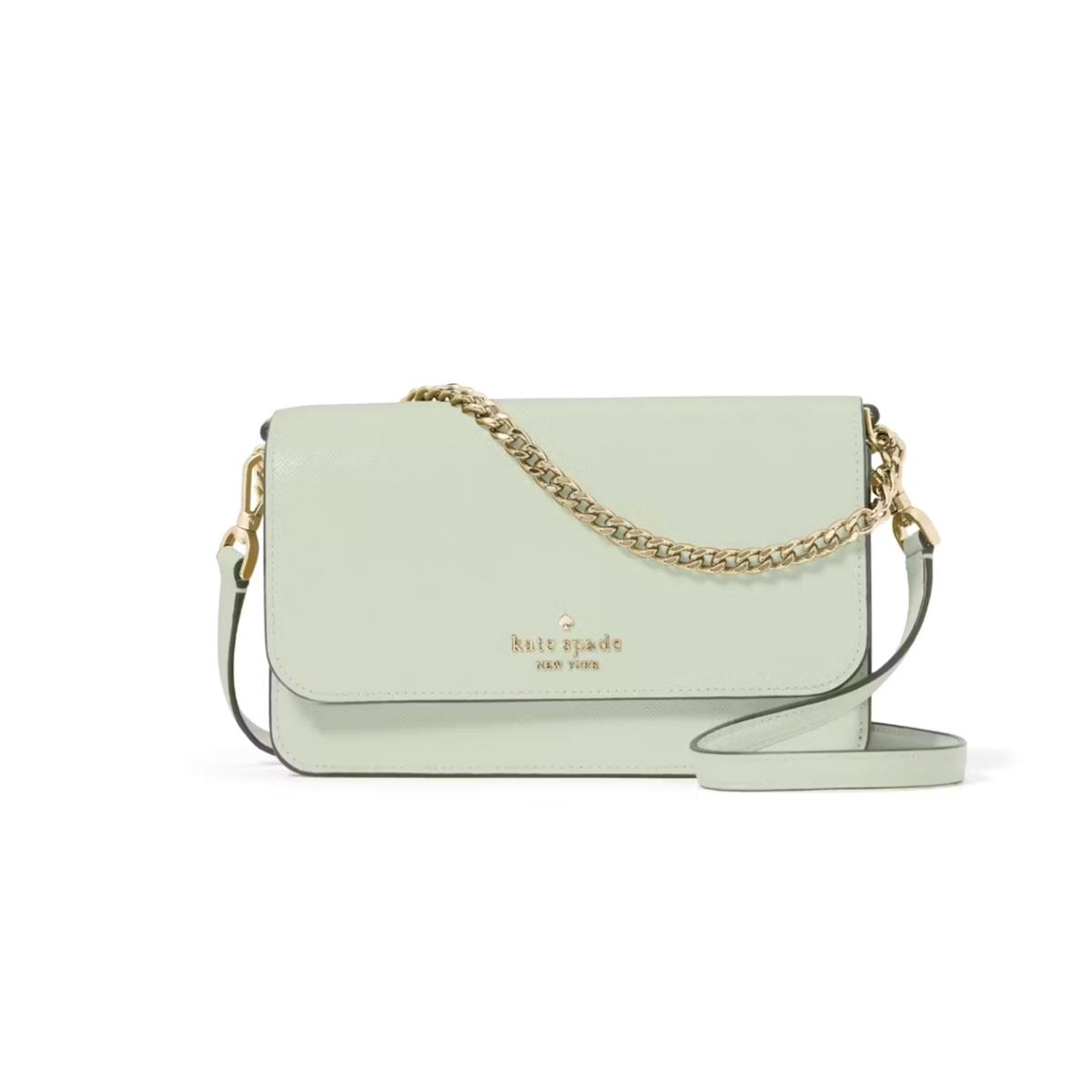 Kate Spade Madison Light Olive Saffiano Leather Small Flap Crossbody Bag KC586 - Handle/Strap: Light Olive, Hardware: Gold, Exterior: Light Olive