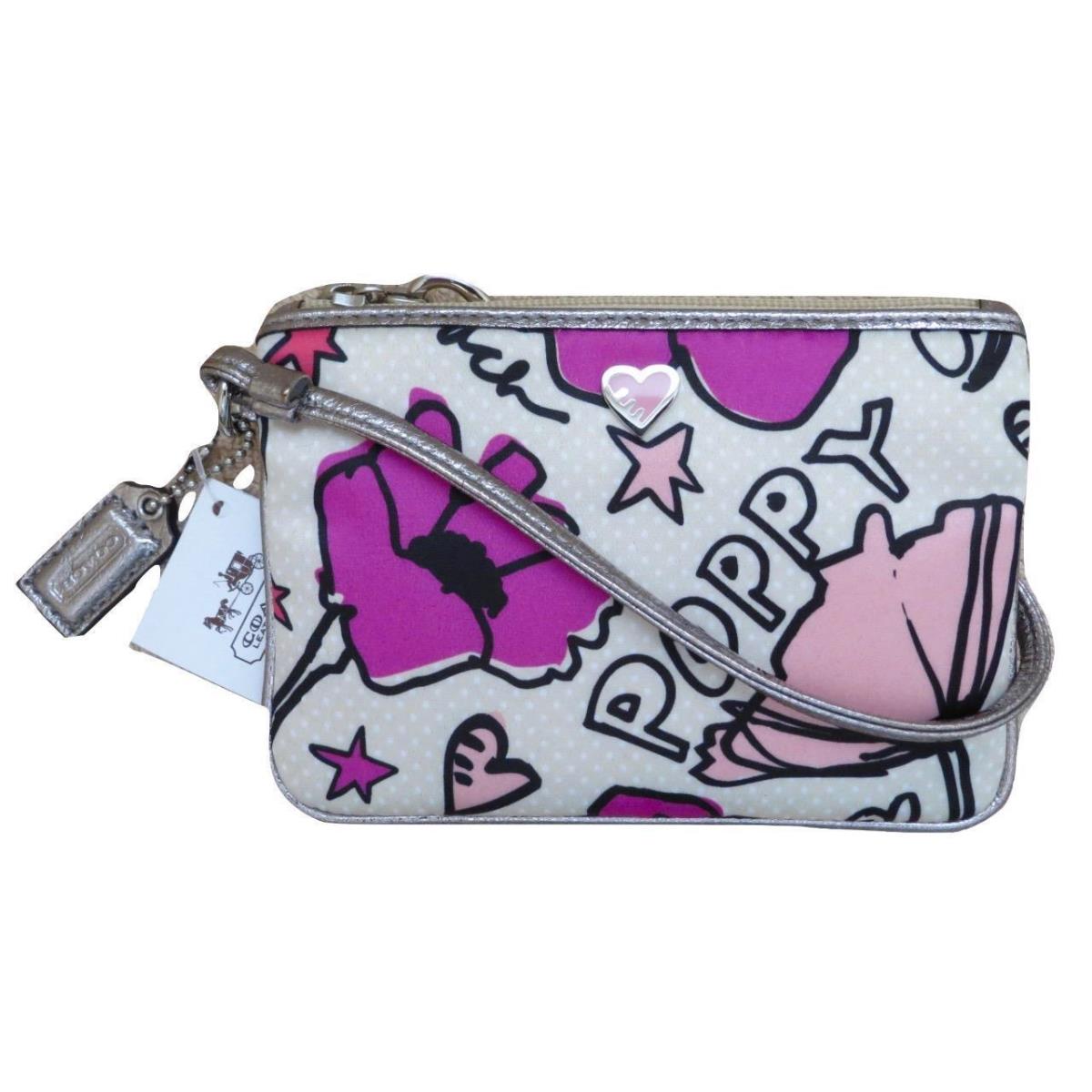 Coach Poppy Floral Petal Heart Signature Wristlet Wallet Purse 44900