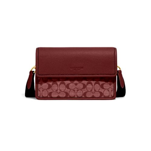 Coach CH828 Turner Flap Crossbody in Signature Chambray and Leather Wine