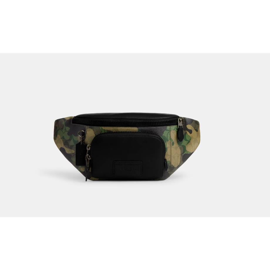 Coach Green Multi Camo Print Coated Canvas Calf Leather Track Belt Bag CM184