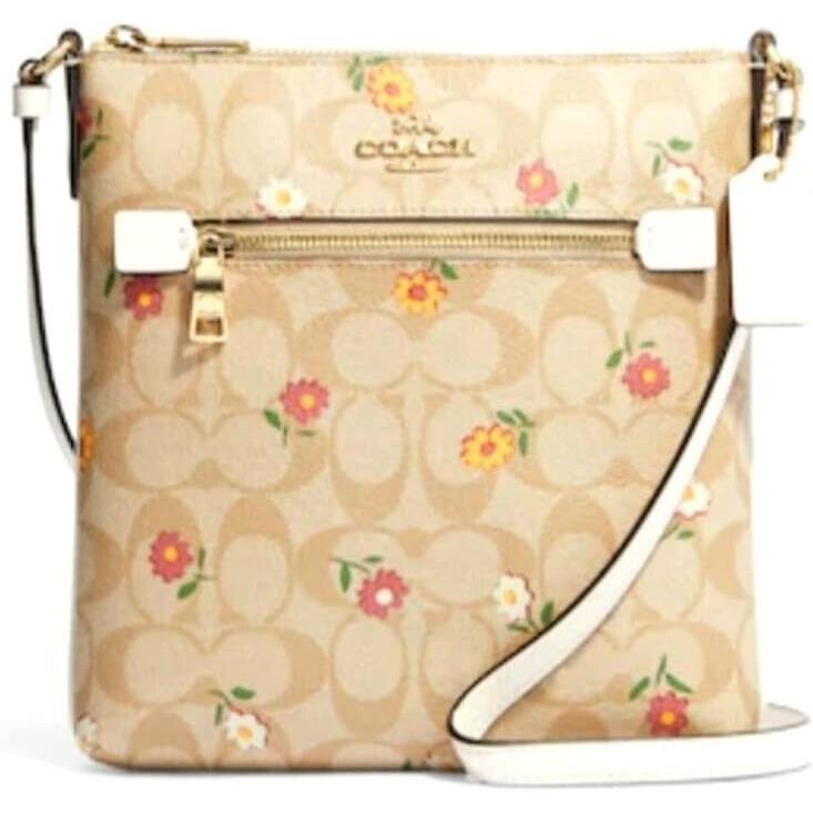 Coach Women`s Mini Rowan File Shoulder Crossbody Bag Light Khaki Multi Ditsy