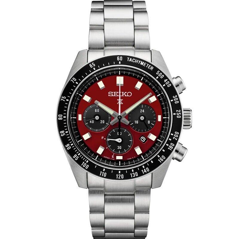 Seiko Prospex Speedtimer Solar 41.4mm Chronograph Red Dial Men`s Watch SSC927