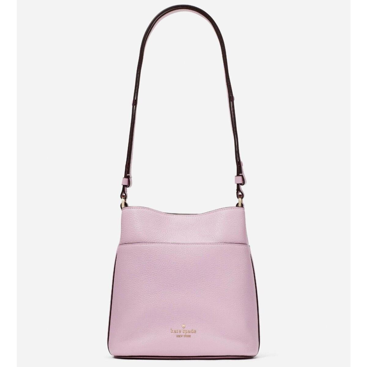 New Kate Spade Leila Small Bucket Bag Pebbled Leather Quartz Pink - Exterior: Quartz Pink
