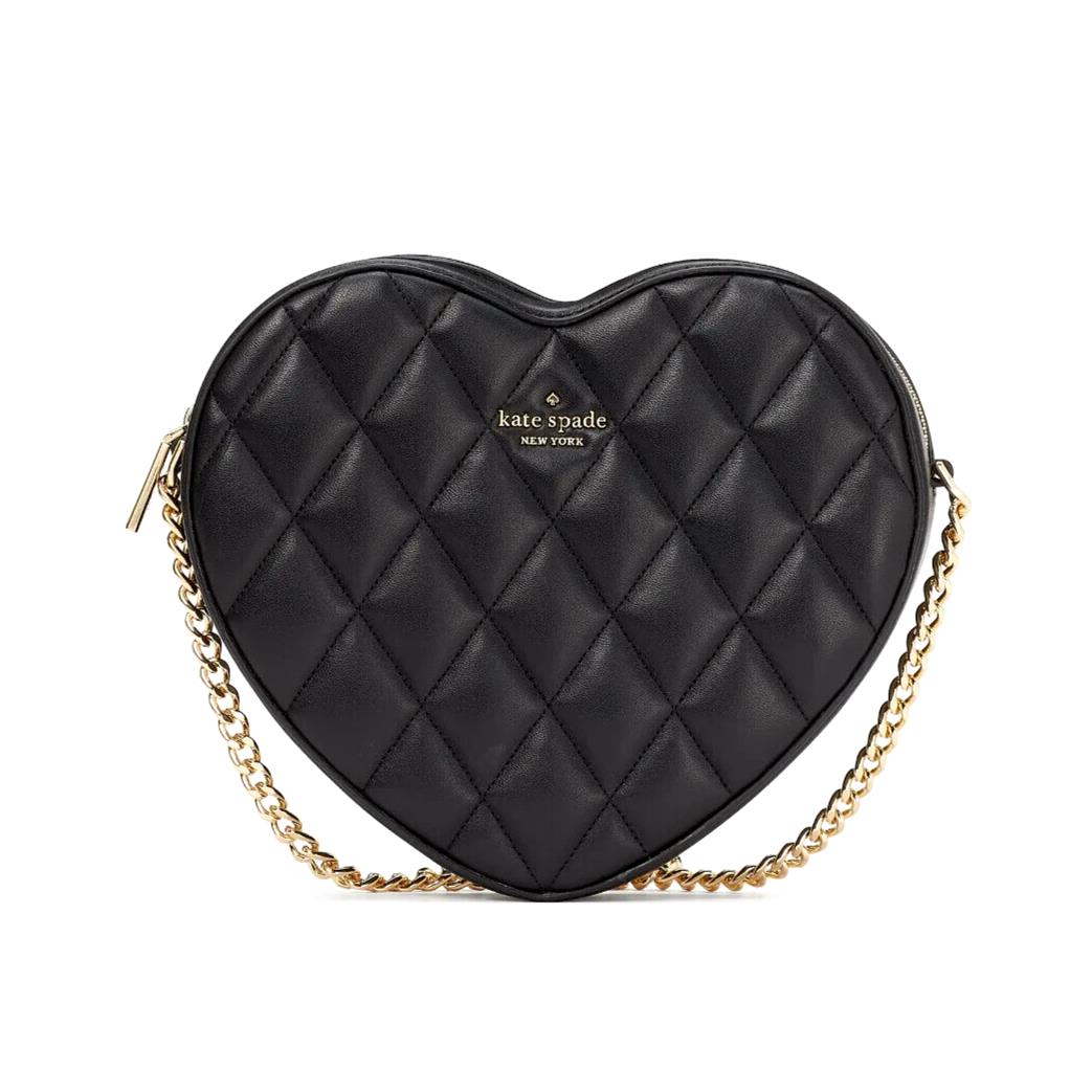 New Kate Spade Love Shack Quilted Heart Crossbody Purse Black - Exterior: Black