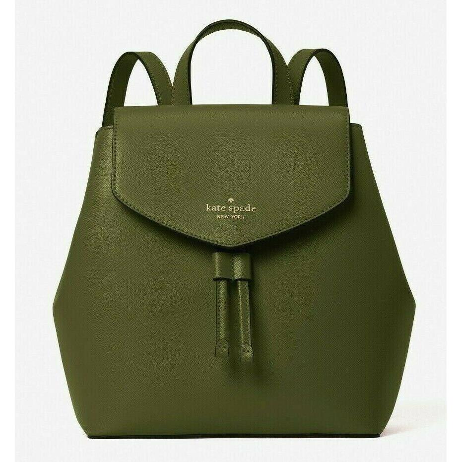 New Kate Spade Lizzie Leather Medium Flap Backpack Enchanted Green with Dust Bag