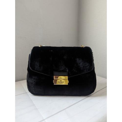 Kate Spade Carey Black Fur Small Flap Shoulder Crossbody