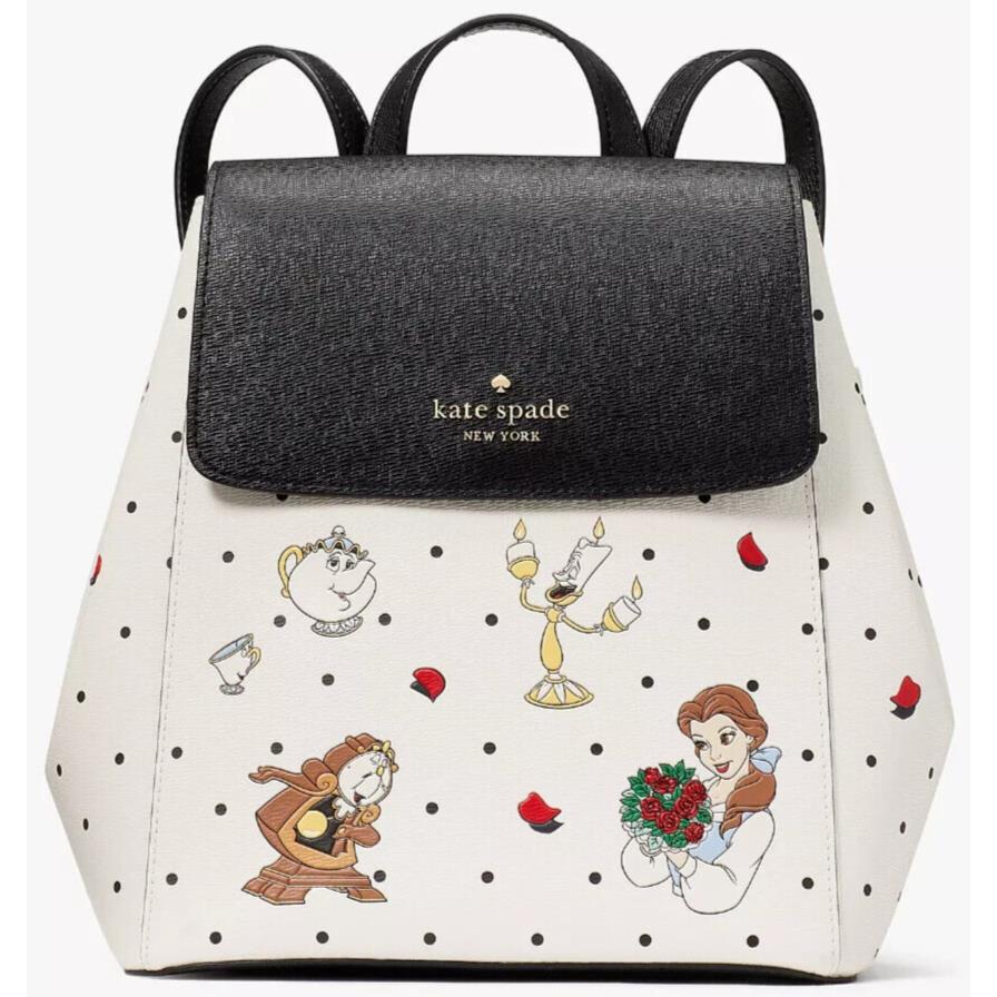 Kate Spade Disney Beauty and The Beast Flap Backpack KE566 White Black FS