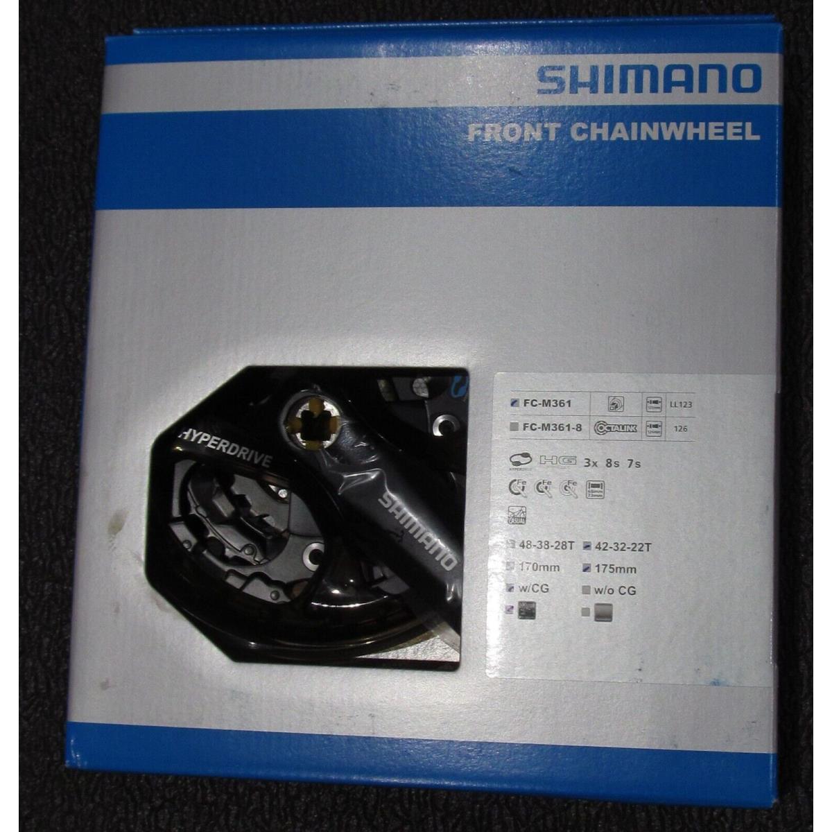 Shimano FC-M361 Front Chainwheel 3 x 8 Speed-7S 175mm W/cg Black 42-32-22T