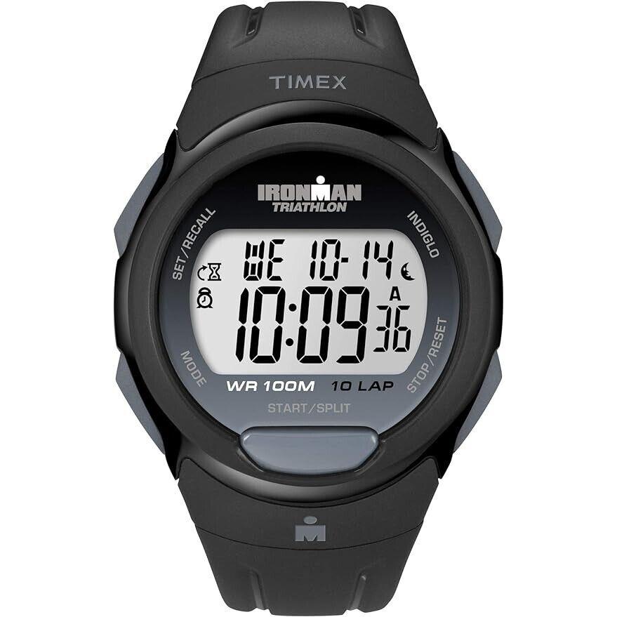 Timex Men`s Ironman Essential 10 Black/gray 40mm Sport Watch Resin Strap T5K608 - Dial: Silver, Band: Black