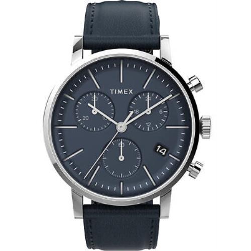 Timex TW2V36800 Men`s Analog Chronograph Watch Blue Leather Strap