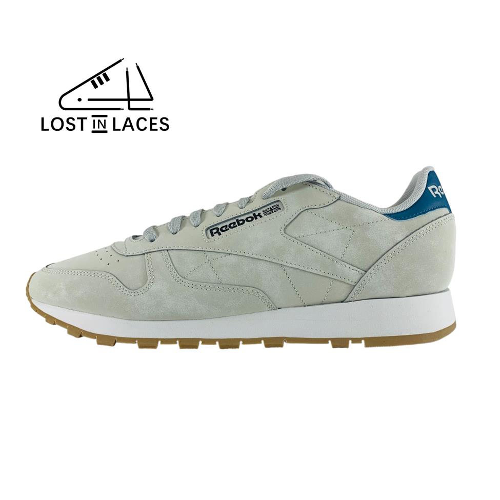 Reebok Classic Leather Pure Grey Steely Blue Sneakers Shoes Men`s Sizes