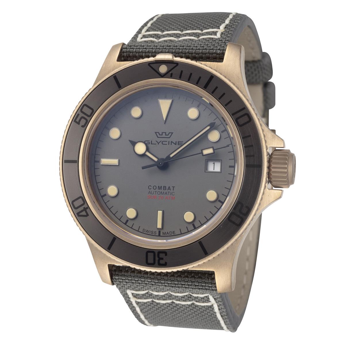 Glycine Men`s GL0390 Combat Sub Sport 42mm Automatic Watch - Dial: Grey, Band: Grey, Other Dial: Grey