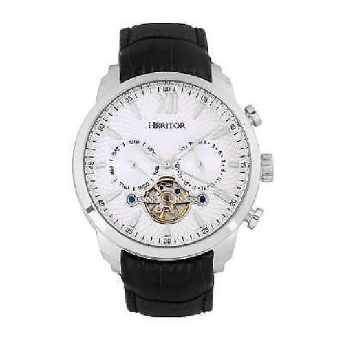 Heritor Automatic Arthur Semi-skeleton Leather-band Watch w/ Day/date - Silver