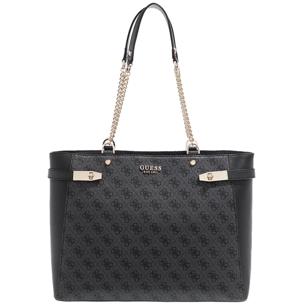 Guess Zadie 4G Logo Womens Shopping Tote Bag In Coal