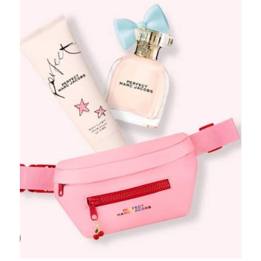 Marc Jacobs Perfect Edp Mini +lotion + Cherry Zipper Pink Fanny Pack/belt Bag