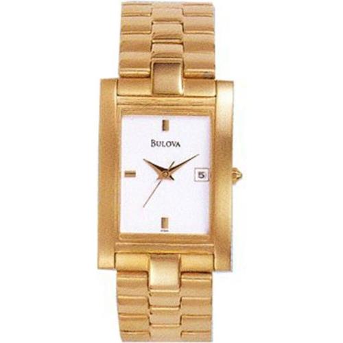 Bulova Mens Gold Tone Bracelets Watch White Dial 97B44