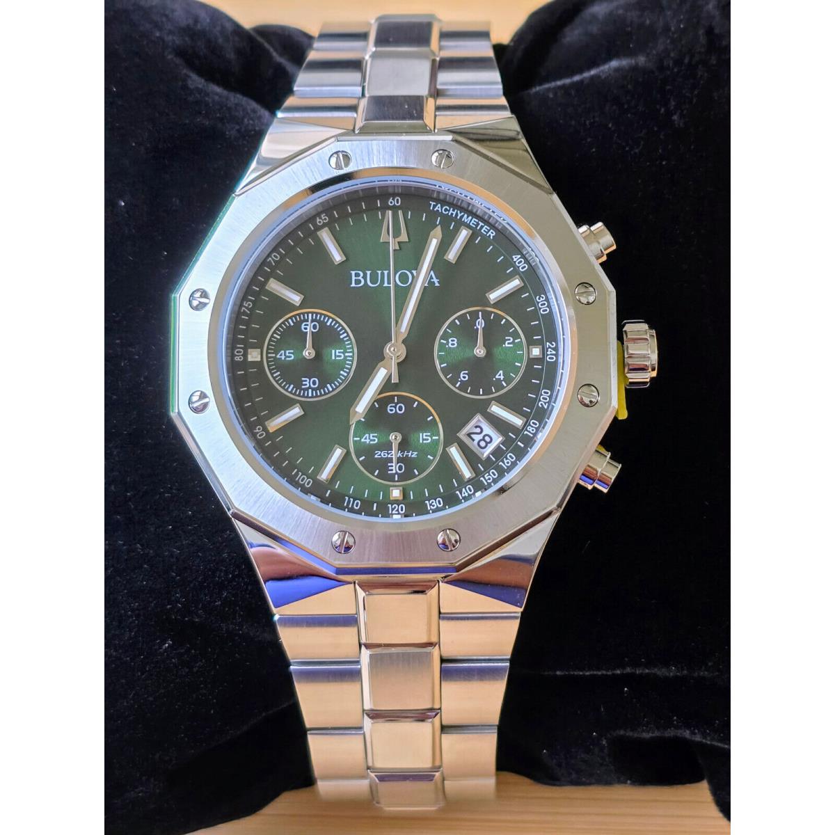 Bulova Precisionist Green Dial Octagon Chronograph Men`s Watch 96B409