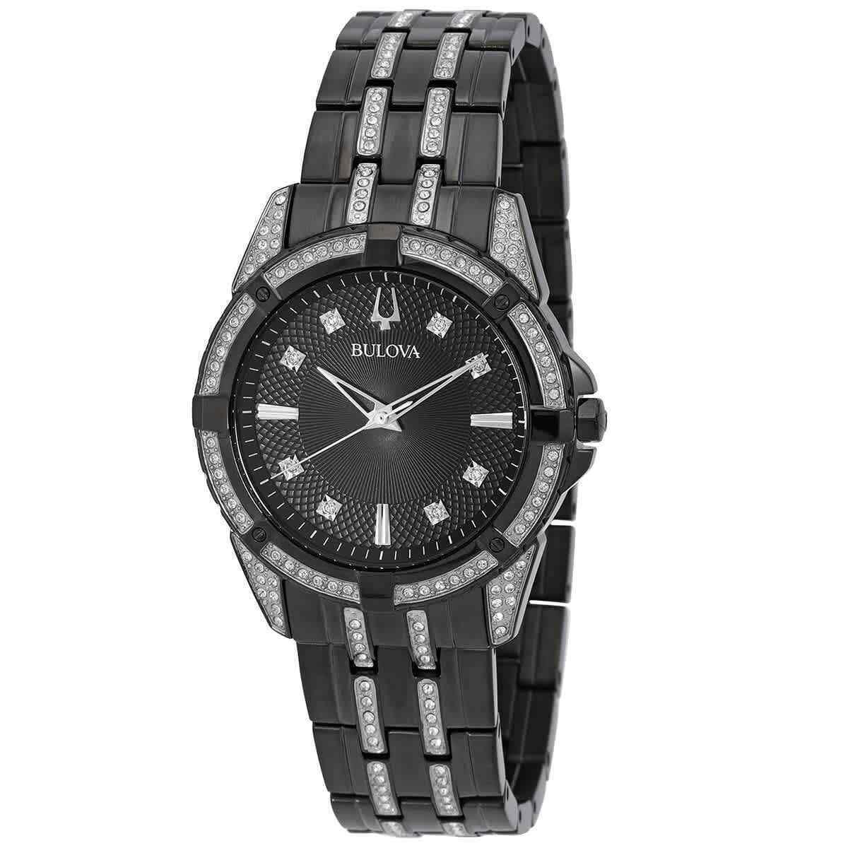 Bulova Quartz Crystal Black Dial Men`s Watch 98K109