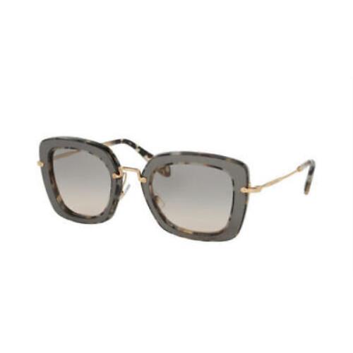 Miu Miu MU07OS DHE3H2 52 Gray Foil Leather Gold Square Metal Sunglasses