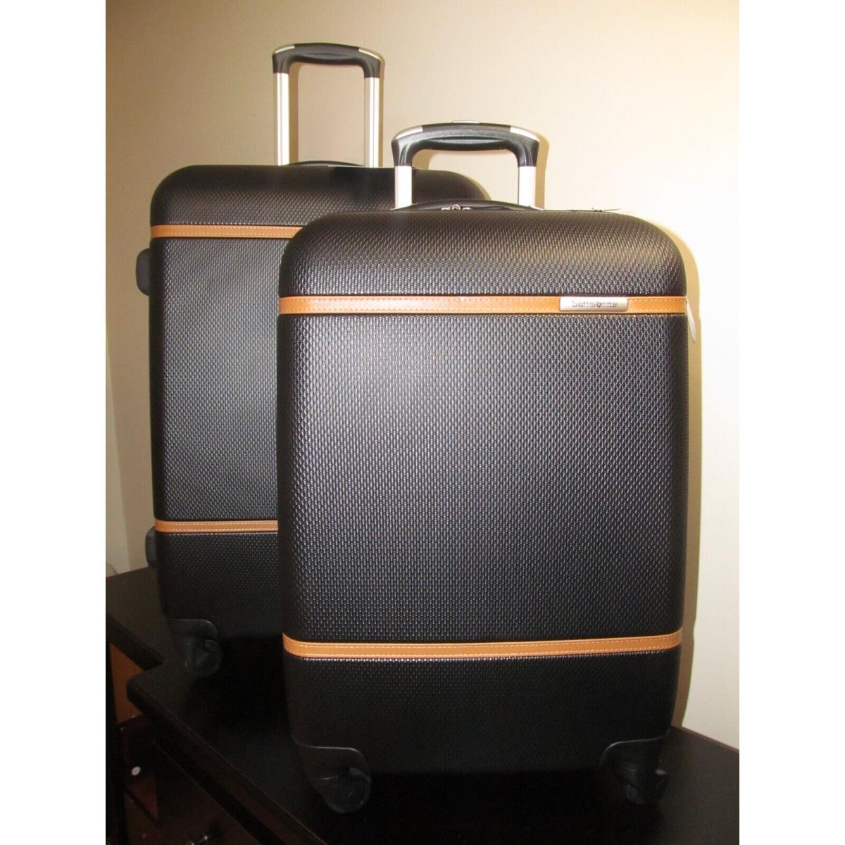 Samsonite Luggage Set-black with British Saddle Accents Carry On Check In-nwt