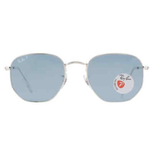 Ray Ban Hexagonal Flat Lenses Polarized Blue Unisex Sunglasses RB3548N 003/02 54 - Frame: Silver, Lens: Blue