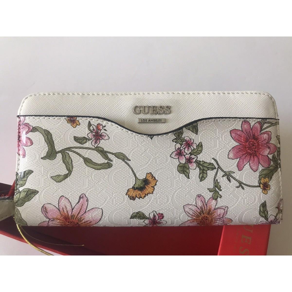 Women`s Guess Off White/floral Multi Modesto Slg Zip Around Wallet