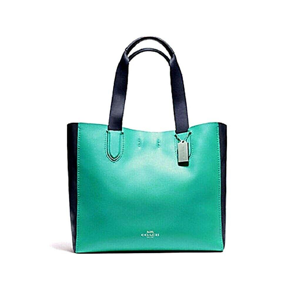 Nwt_coach_ Leather_colorblock Derby Tote Bag_shopper_silver Blue Green F11833
