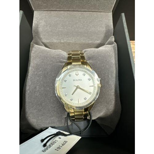 Bulova Diamond Accented Yellow Gold Toned Stainless Steel Wristwatch - 97P161