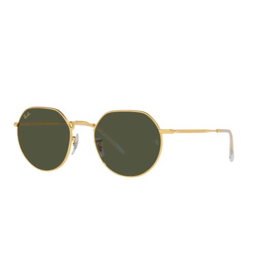 Ray-ban Jack Green Geometric Round Golden Unisex Sunglasses RB3565-919631-55 - Frame: Gold, Lens: Green