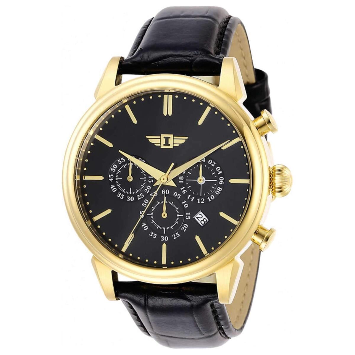 Invicta Men`s Watch I by Invicta Yellow Gold Case Black Leather Strap IBI29865