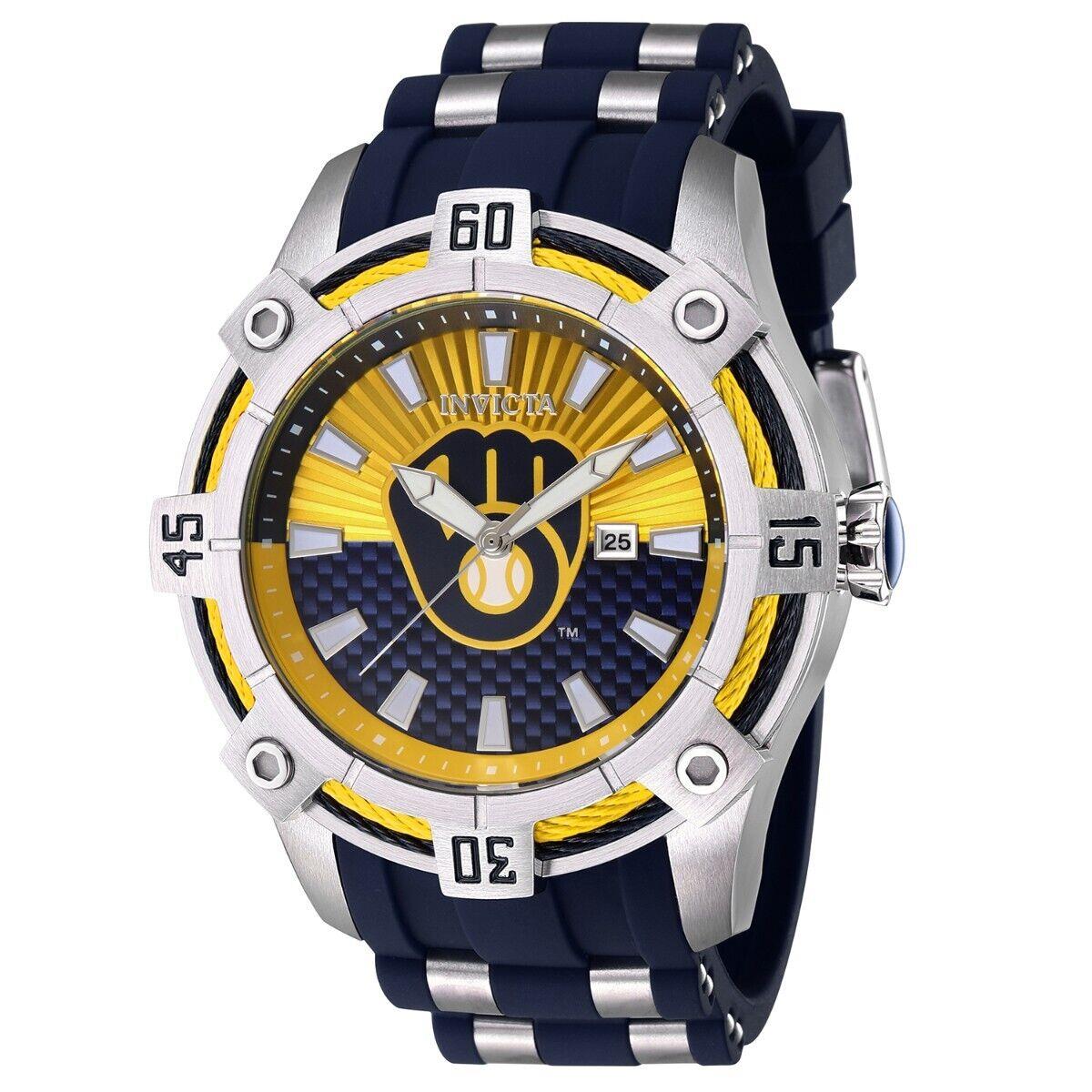 Invicta Mlb Milwaukee Brewers Men`s Watch - 52mm Steel Blue ZG-43274