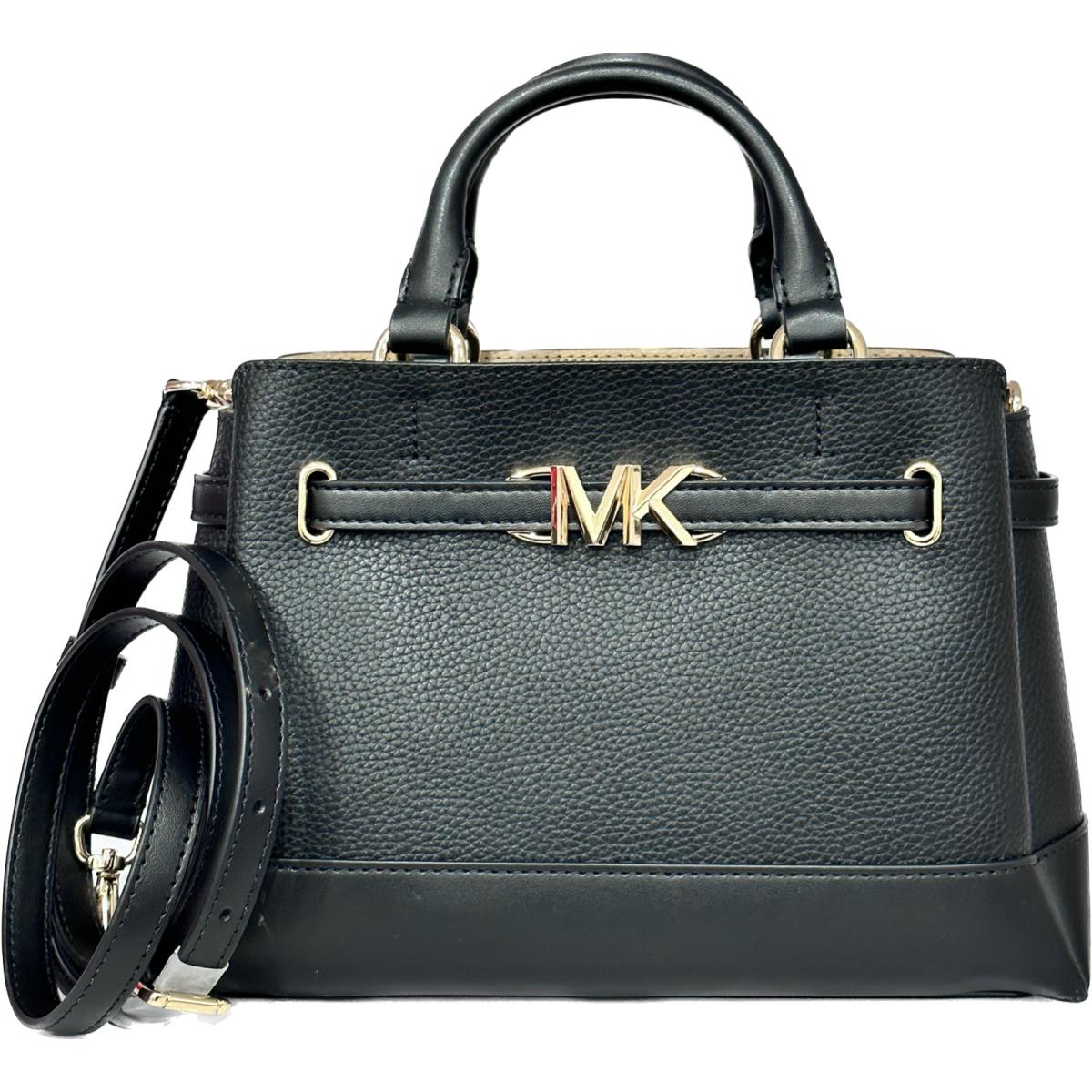 Michael Kors Reed Small Belted Satchel MK Logo Leather Crossbody Bag Black