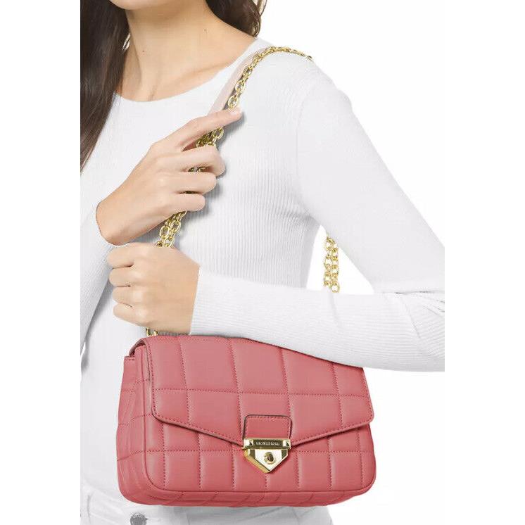 Michael Kors Women`s Pink Soho Chain Shoulder Bag Quilted Leather Push Lock - Exterior: Pink