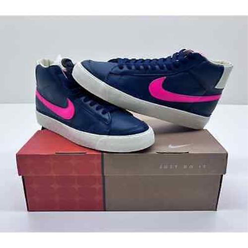 Nike Men`s Stussy Blazer Mid Shoes Midnight Navy/turbo Pink Size 9 07S